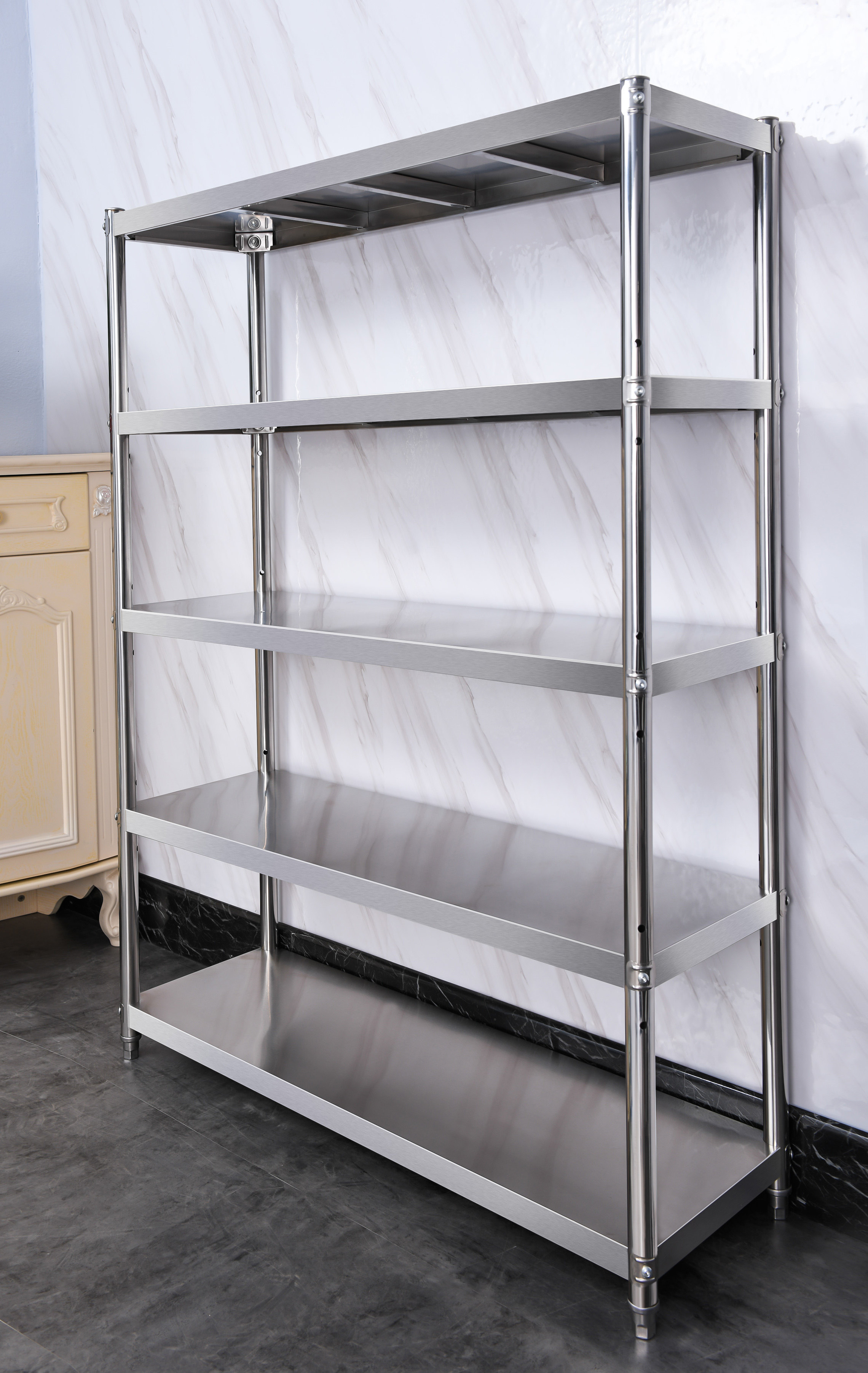 置物架厨房落地多层不锈钢家用五层收纳整理储物杂物厨房置物架