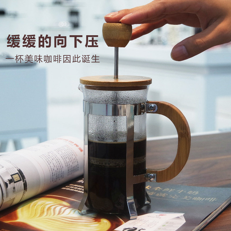 家用用法压壶咖啡壶泡茶茶竹盖手法式滤压壶耐热咖啡壶