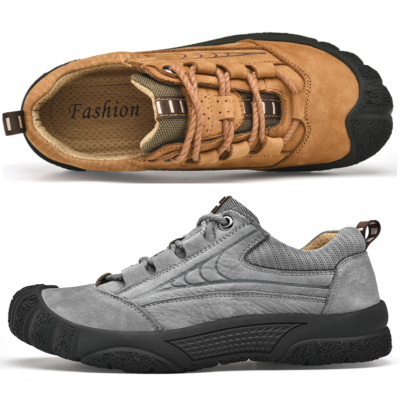 耐磨皮鞋户外运动休闲系带软皮韩版防滑真皮潮流登山透气百搭男鞋