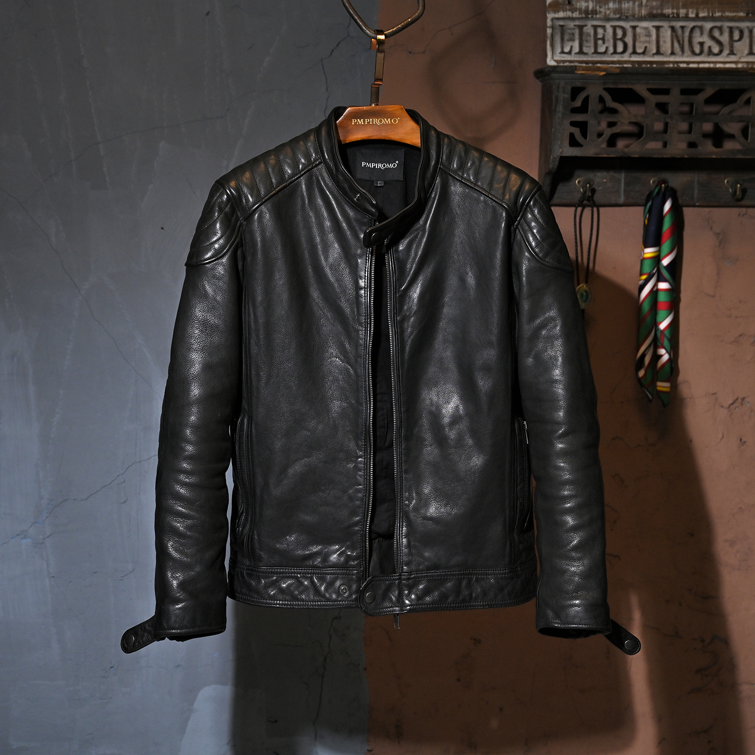 进口复古头层小牛皮真皮皮衣男高品质简单立领修身皮夹克帅气简约