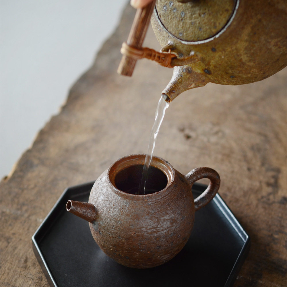 煮茶围炉手工粗陶器老岩泥炭火烧水壶提梁泡茶茶壶