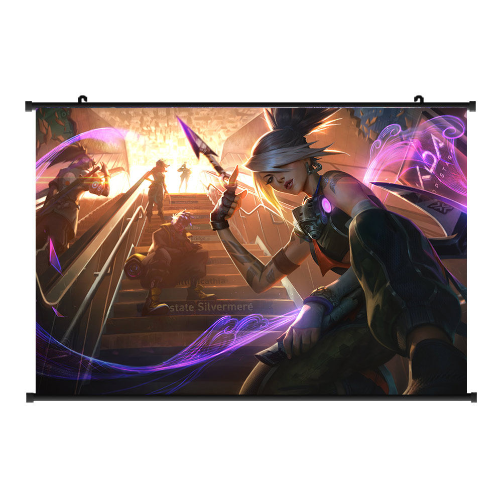 英雄联盟真实伤害皮肤海报挂画 lol阿卡丽亚索布质防水卷轴画画报