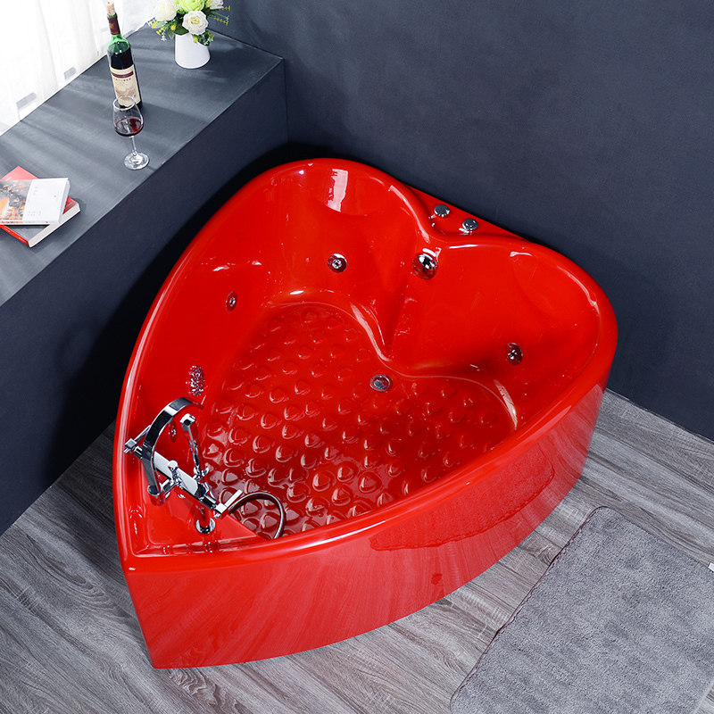 浴缸心型红色双人家用气泡冲浪按摩成人情侣按摩浴缸