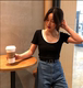 Retro hit color wild female short-sleeved T-shirt 2020 summer new tight shirt collar low neckline on a large clothes Retro hit color wild female short-sleeved T-shirt 2020 summer new tight shirt collar low neckline on a large clothes