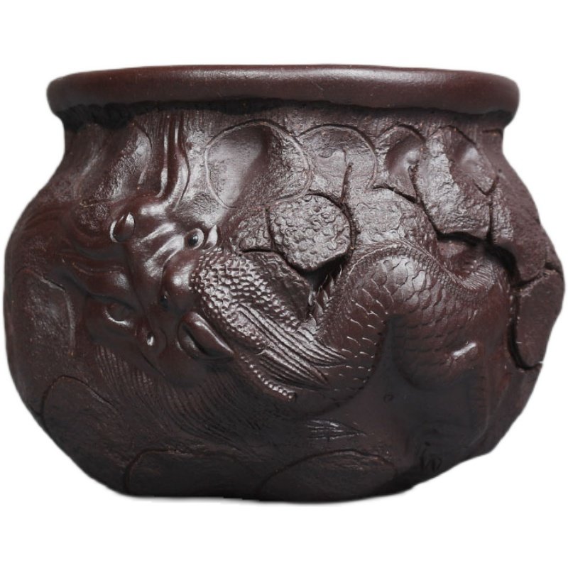 宜兴紫砂杯主人杯龙杯原矿紫泥手工品茗杯龙纹雕塑功夫茶具