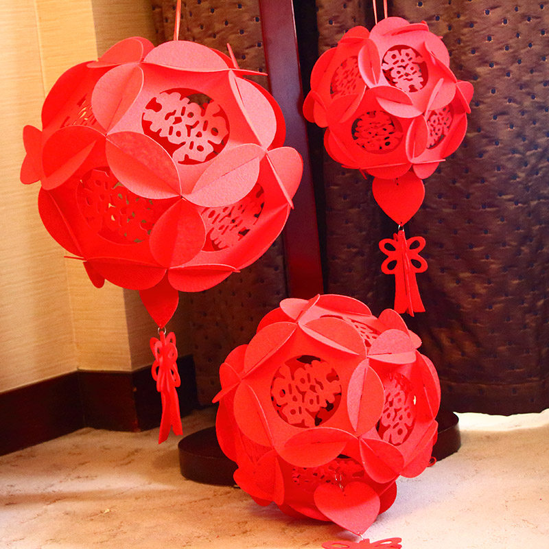 10个贴金喜字灯笼花球结婚布置婚房装饰绣球灯笼