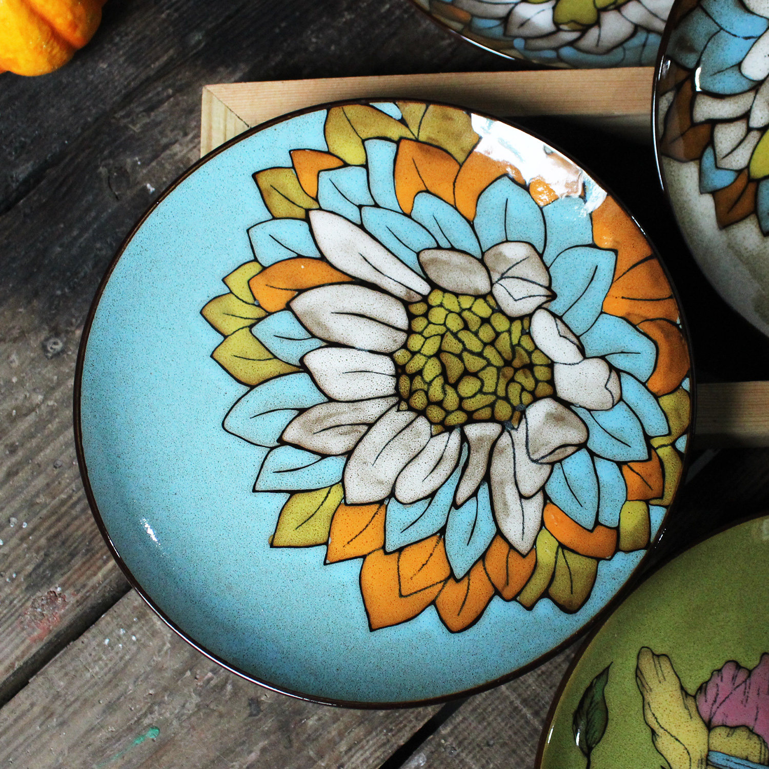 创意个性陶瓷餐具盘子手绘花卉动物圆盘彩色平盘家用菜盘装饰挂盘