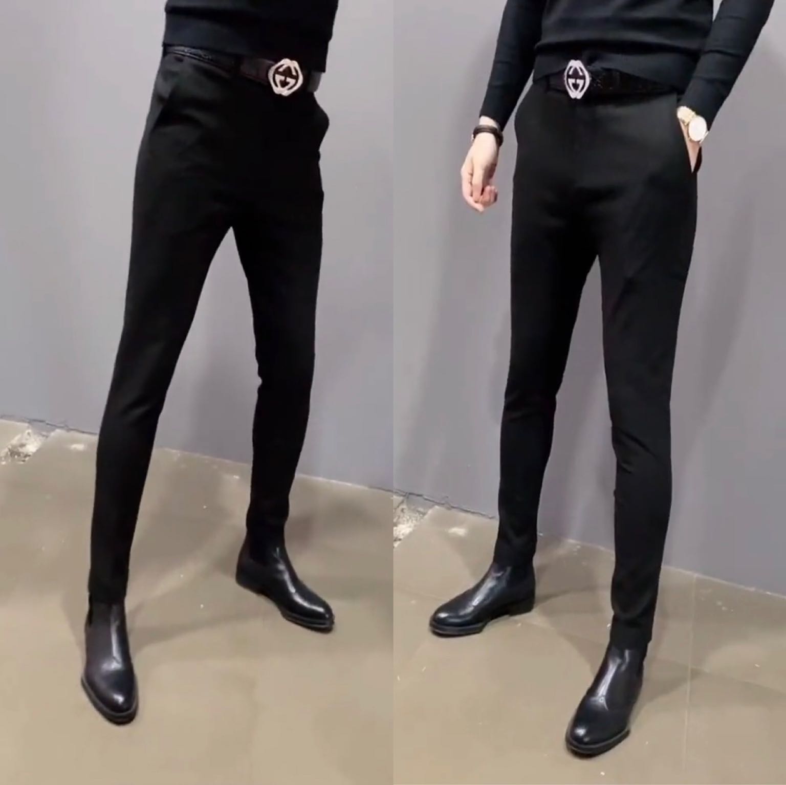 春季修身弹力显瘦纯色直筒西装裤韩版帅气休闲长裤男士小脚裤西裤