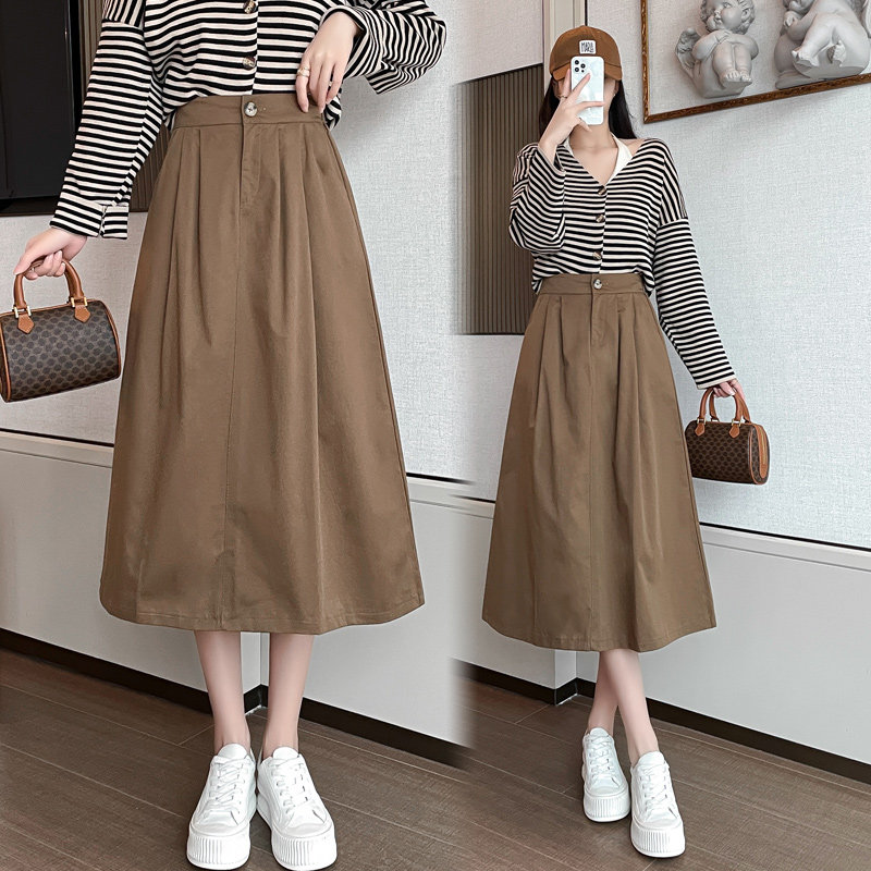 休闲裙子2021新款高腰遮胯宽松字裙女中长黑色半身裙