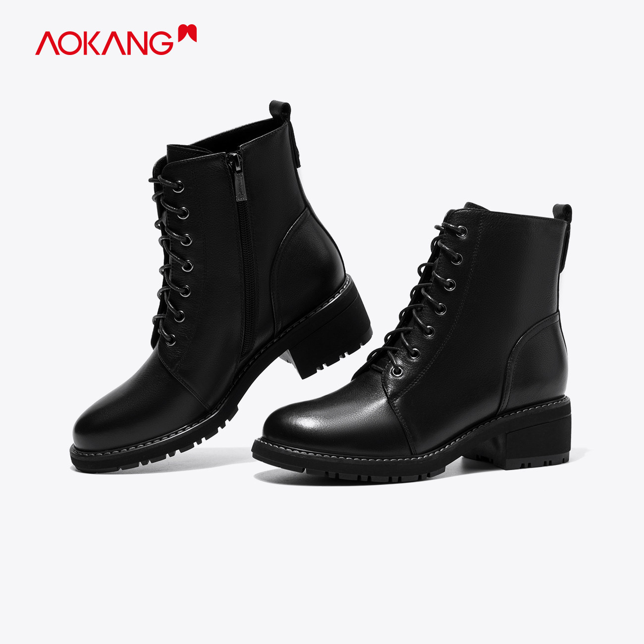 【门店发货】奥康女鞋 冬季新款时尚车缝线休闲马丁靴舒适百搭