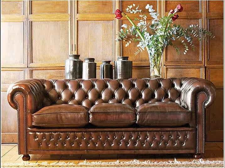 沙发美式拉扣真皮会所酒店古典小户新古典三人皮艺沙发