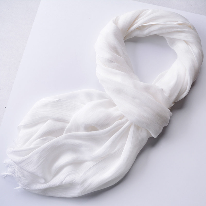 围巾纯白色女春秋季百搭白色胚布扎染蓝染手绘围巾