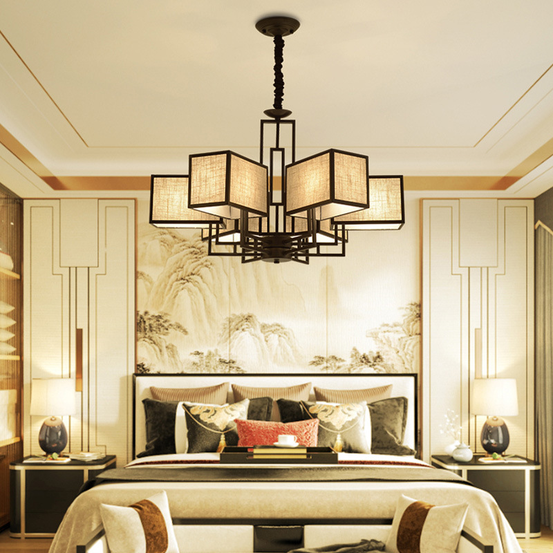 吊灯中式卧室新中式铁艺灯中国风酒店客房客厅成套灯具