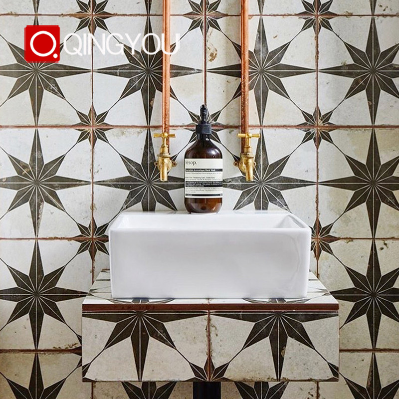 北欧复古做旧小花花砖卫生间防滑地砖厨房花片仿古砖包括文化石