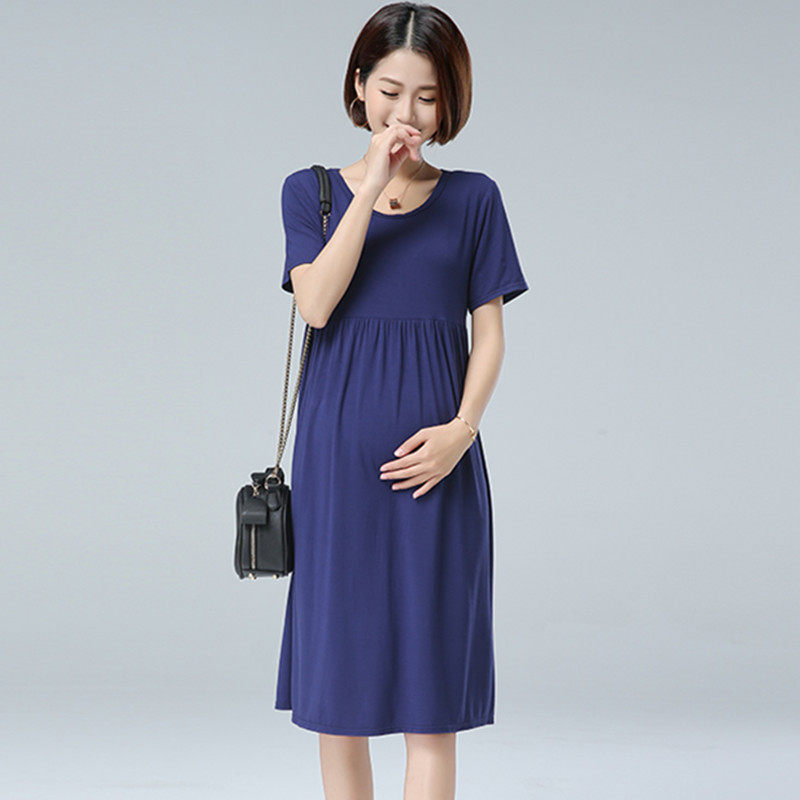 孕妇夏装2019新款职业孕妇纯棉连衣裙韩版宽松莫代尔春装孕妇长裙