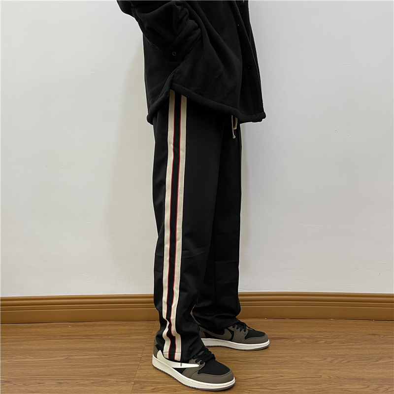 欧美嘻哈Kanye高街潮牌织带拼接运动长裤复古宽松直筒男女休闲裤