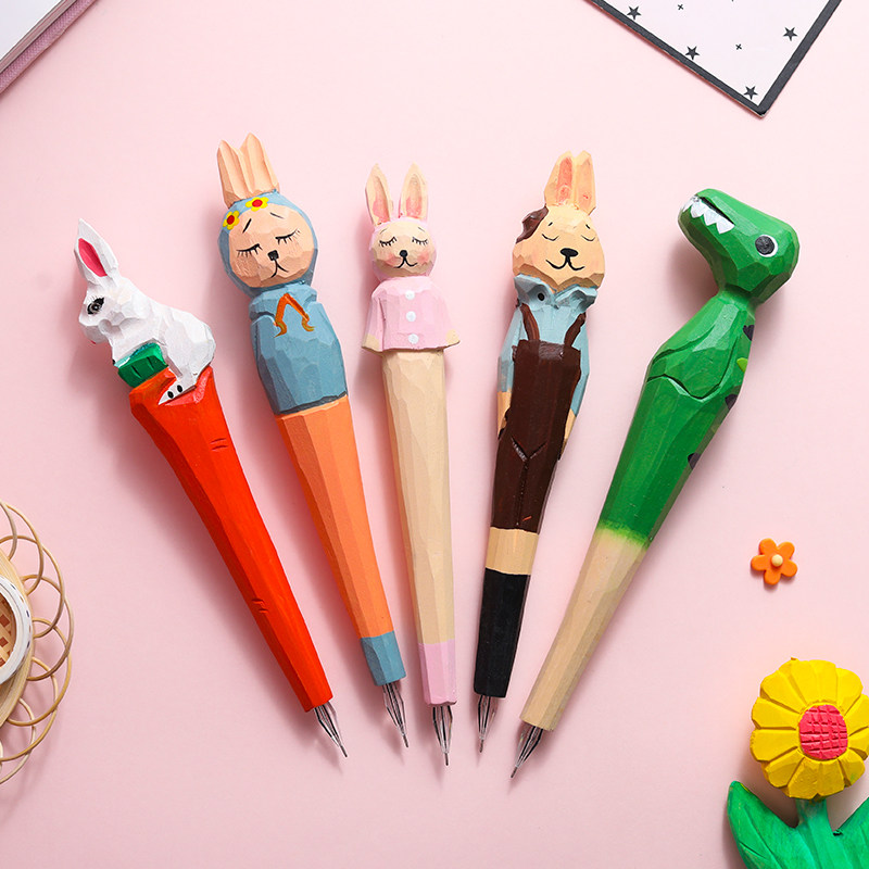 创意木雕卡通中性笔黑色可爱超萌学生学生网网红中性笔