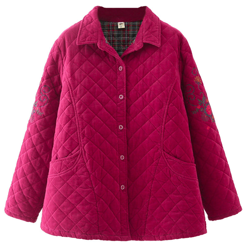 妈妈冬装夹棉衬衫外套中老年女棉衣中年人秋冬灯芯绒棉服短款棉袄