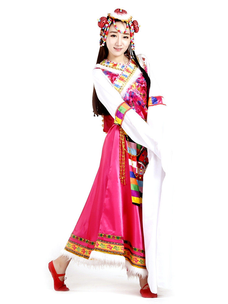 新款藏族舞蹈演出服装女少数民族服装成人西藏表演服水袖修身长裙