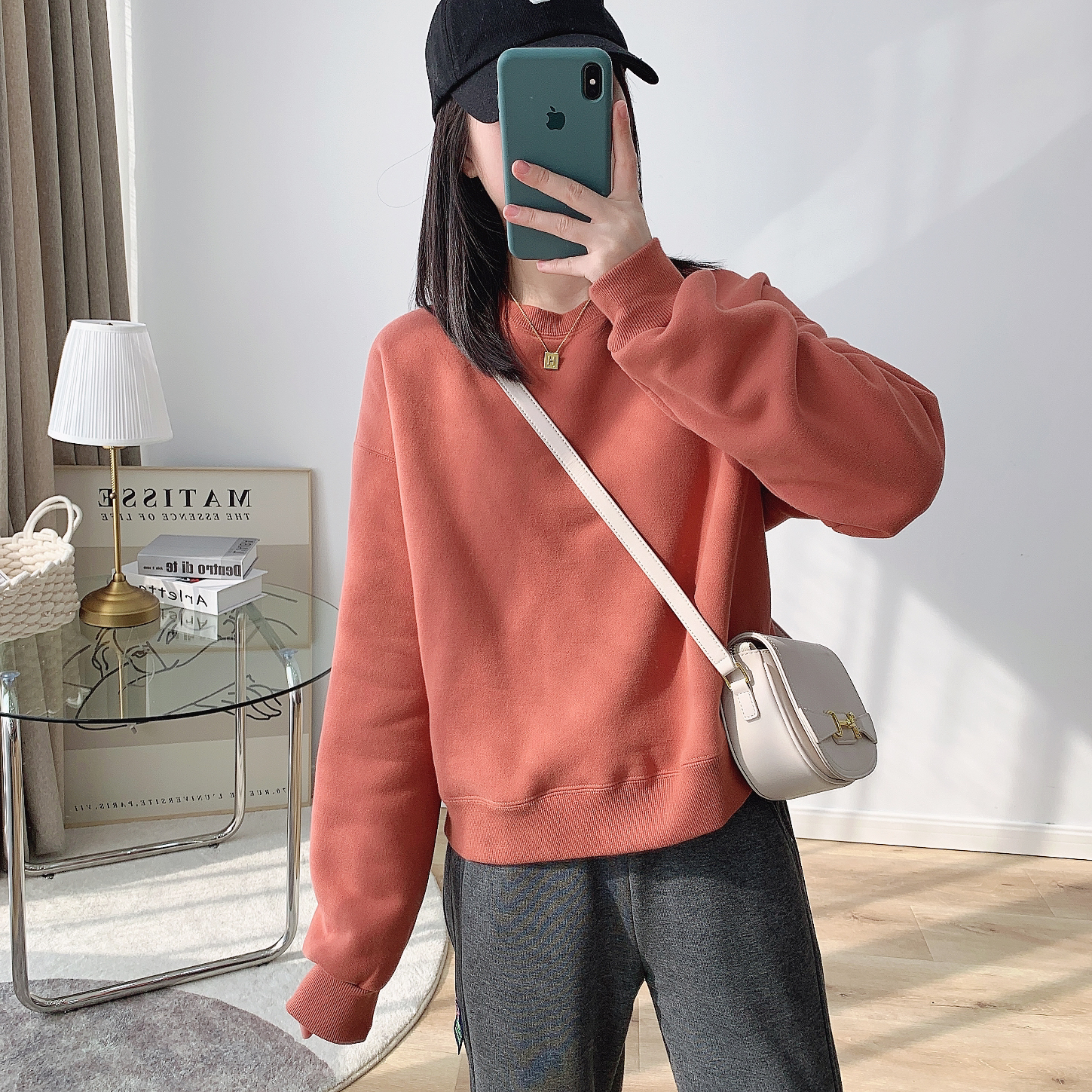 显白净版高腰短款小个子卫衣加绒加厚宽松圆领套头叠穿上衣女冬