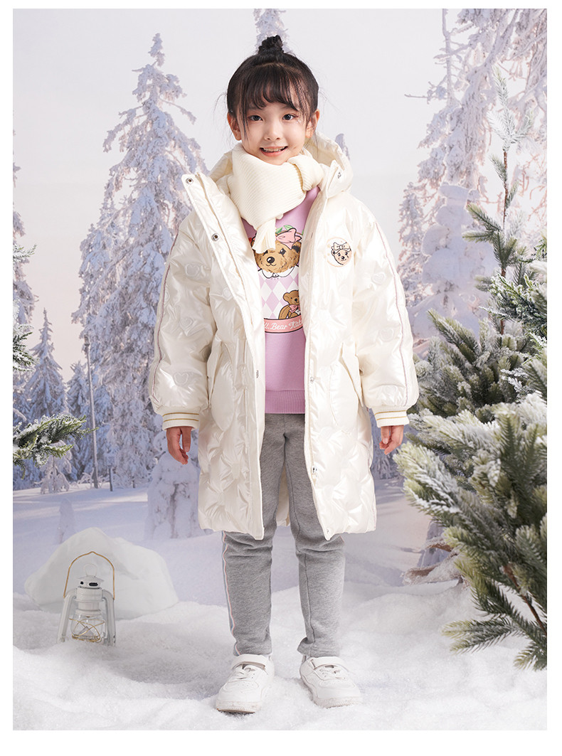 现货2022冬款tw小熊童装女童儿童加厚长款羽绒服