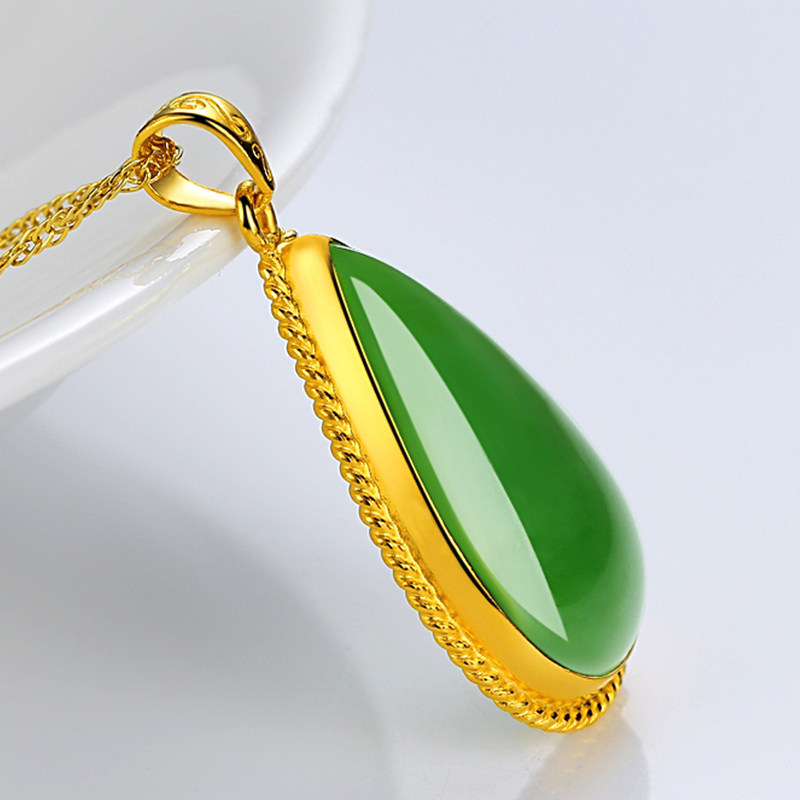 黄金和田玉吊坠女金镶玉金包玉足金镶嵌碧玉坠真黄金珠宝首饰 - power