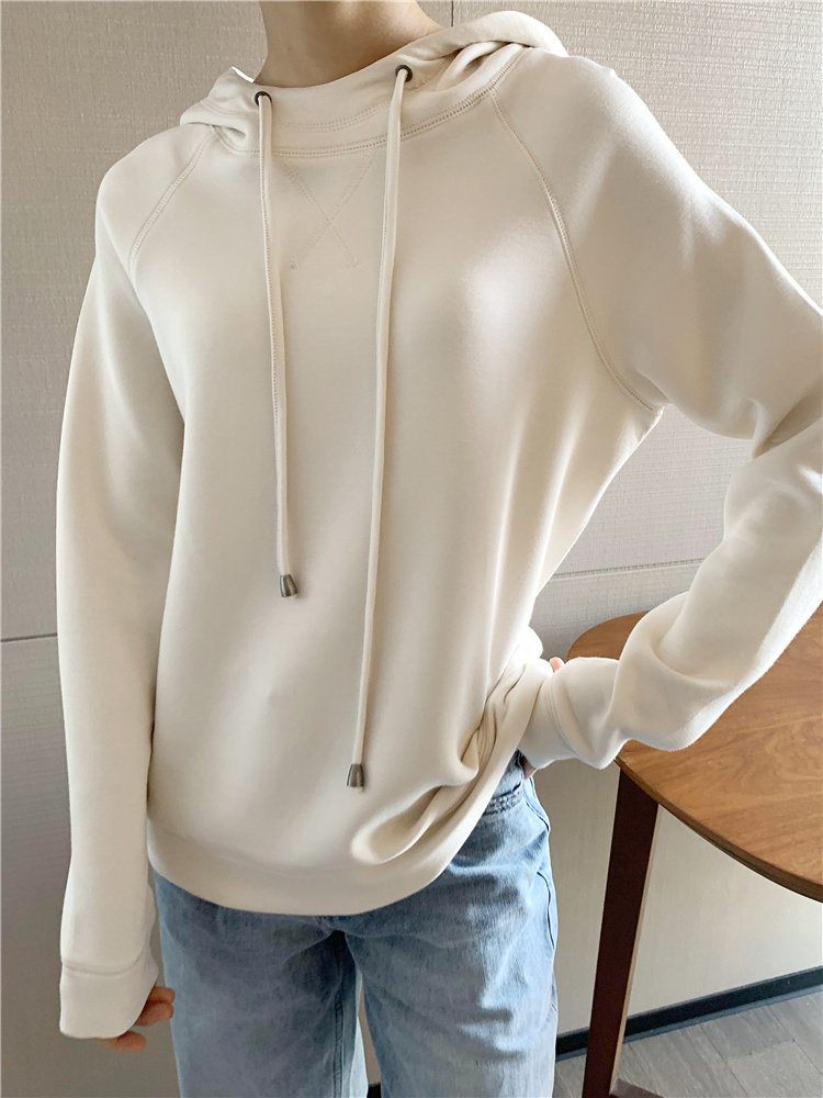 白色连帽卫衣女夏季抽绳设计小众2022年新款宽松卫衣
