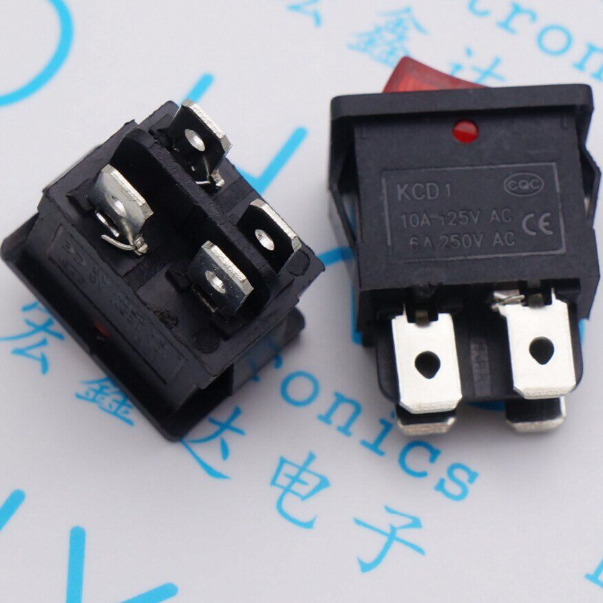 开关四脚脚带kcd1-104n铜腿翘板船型双刀4脚船形开关