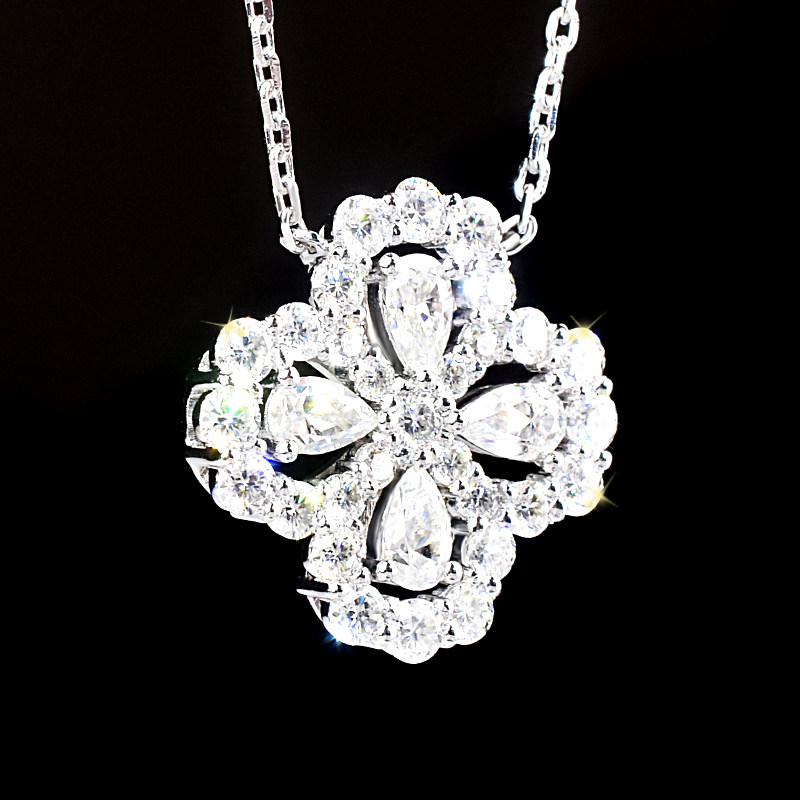 媛媛酱叶柯同款hw18k金花莫桑石满钻百搭吊坠满钻项坠