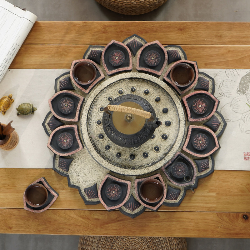 创意禅意功夫茶功夫磨盘石磨盘工艺摆件茶楼圆形茶盘