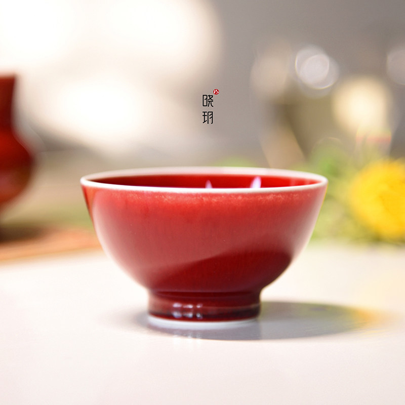晓玥柴窑郎窑宝石红单杯主人专用景德镇经典名瓷茶杯