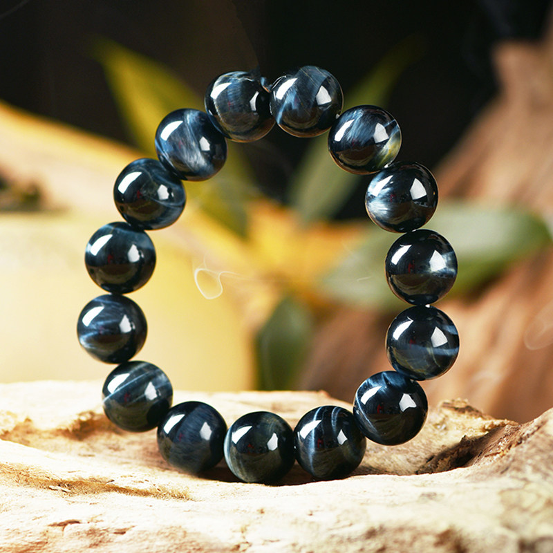 天然蓝虎虎眼石圆珠手链男女情侣鹰眼石虎睛石手串手链
