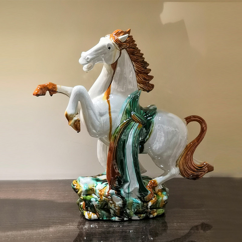 一马当先唐三彩励志陶瓷马高水旺玄关电视柜摆件贵重摆件