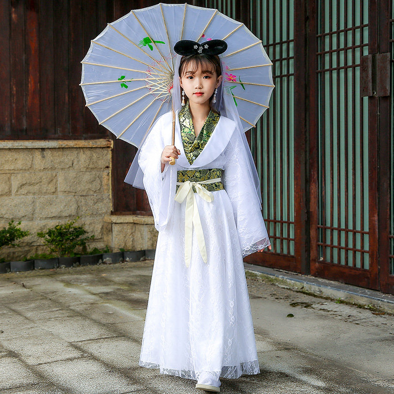 青城山下白素贞舞蹈服同款古装白娘子服饰儿童演出服女童汉服少儿