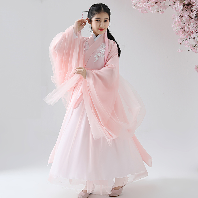 古装女童儿童仙女女装轻纱飘逸古代衣服古筝儿童演出服