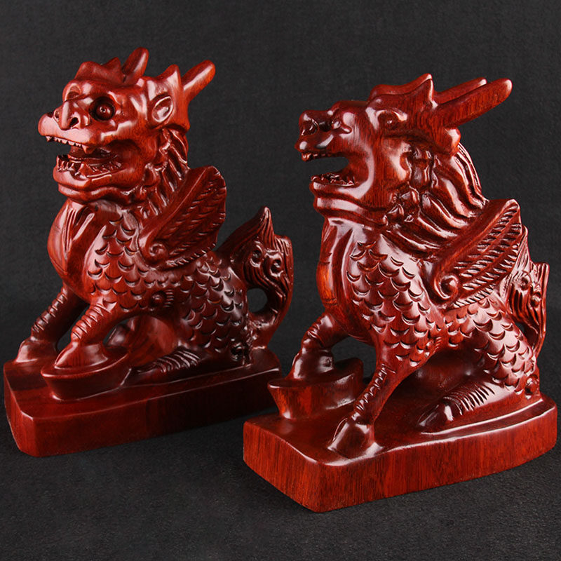 麒麟桃木摆件实木雕刻工艺品家具风水木雕