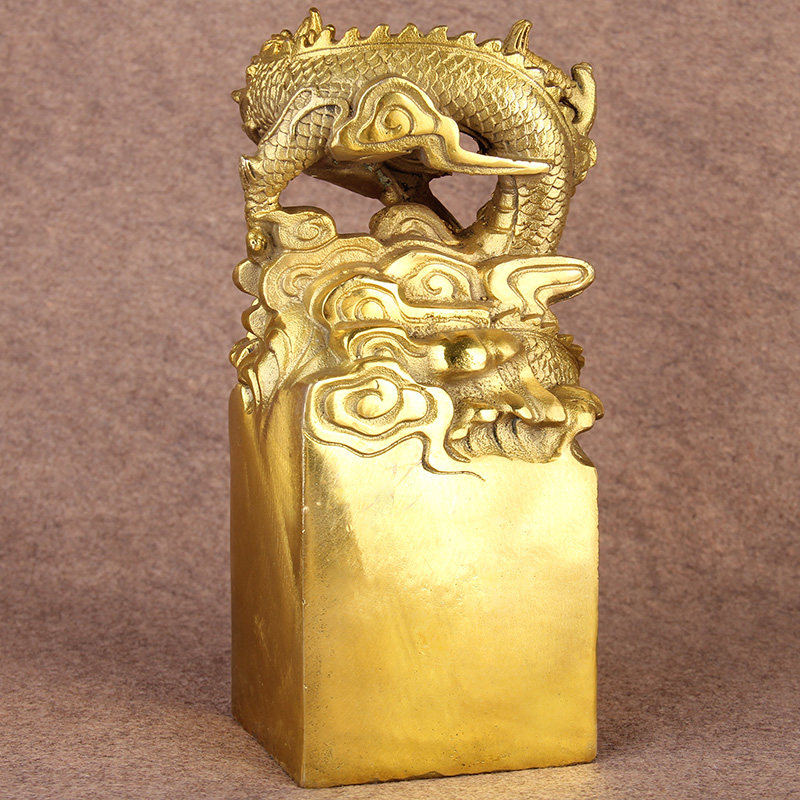 摆件铜龙龙行天下印章玉玺篆刻铜器盘龙龙印摆件