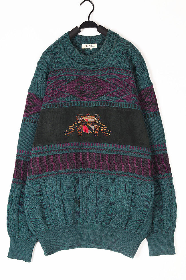 日系vintage古着毛衣宽松风景动物刺绣米老鼠卡通孤品港风高尔夫n