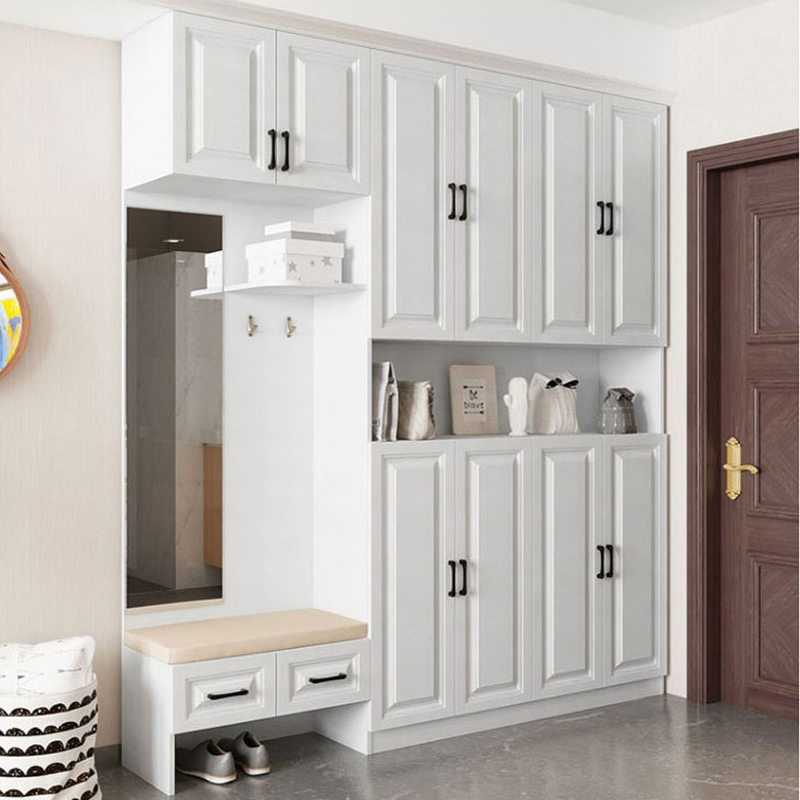 多功能鞋柜带换鞋凳穿衣镜门厅玄关定制衣帽一体鞋柜