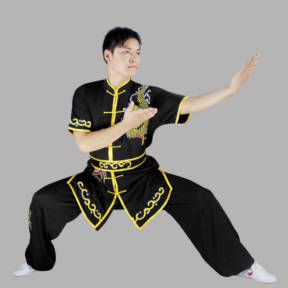 短袖高档武术服装儿童刺绣龙练功服服长拳比赛武术表演服男女彩服
