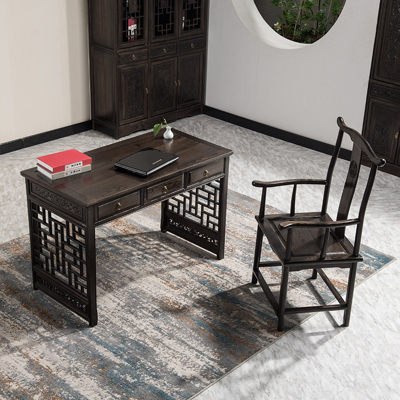 实木雕花三抽办公桌南榆木简约书桌中式中医馆诊桌仿古画案书画桌