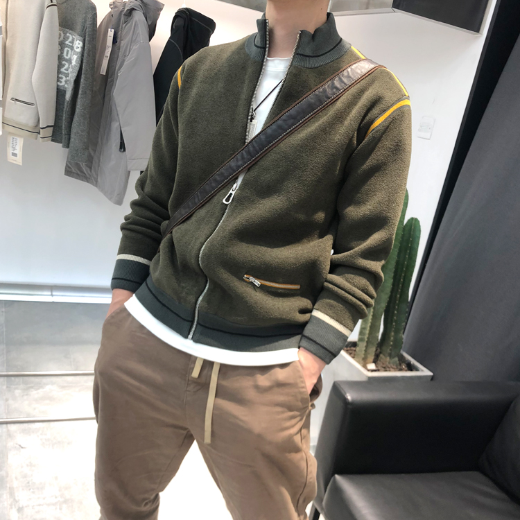 男时尚品质简约美式休闲夹克外套休闲百搭保暖时尚简约摇粒绒开衫