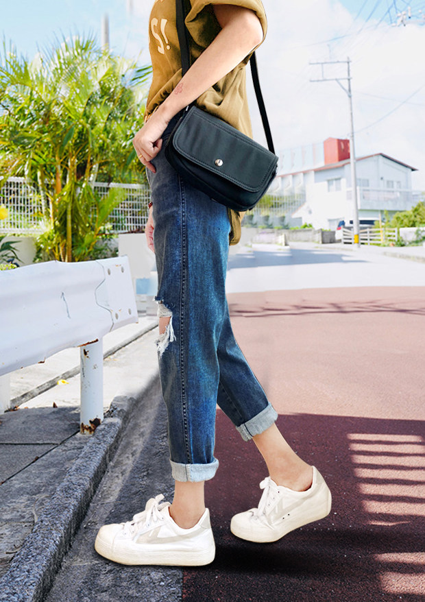 网红欧货大破洞牛仔裤女宽松哈伦九分乞丐裤夏超薄款弹力大码显瘦