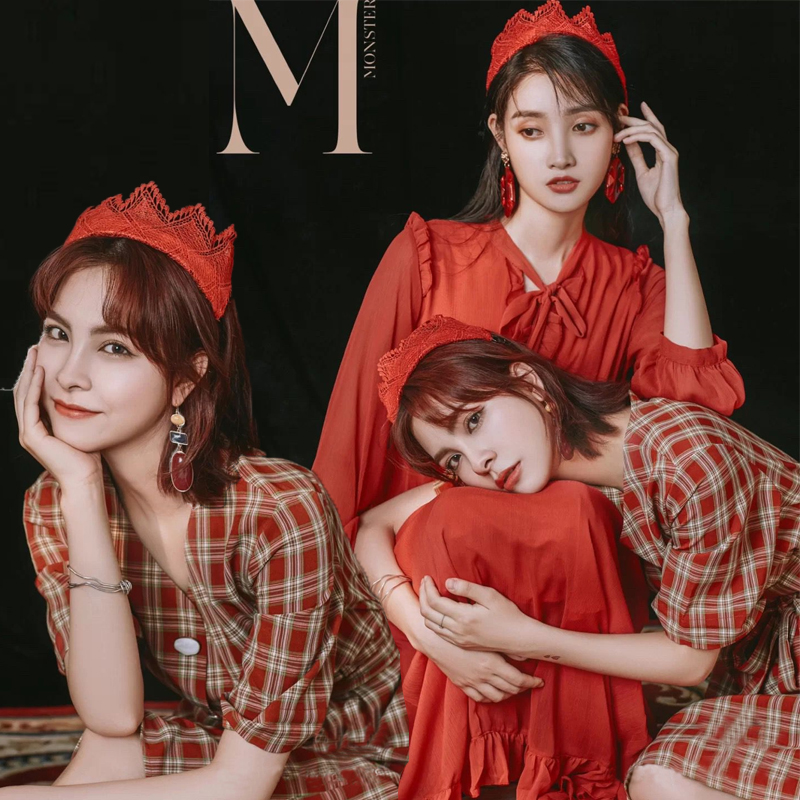 影楼新款闺蜜拍照服装时尚个性性感红花连体长裙民族服装