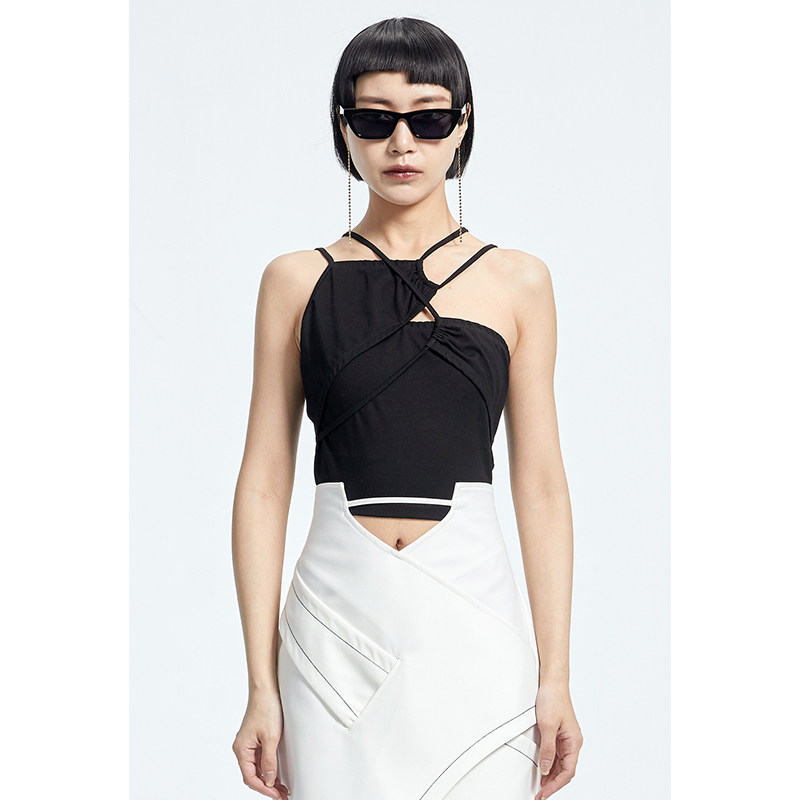 tinyin抽皱交叉吊带背心女内搭外修身短款背心吊带