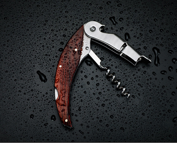 新款自主实拍不锈钢实木海马刀葡萄酒家用啤酒起子开瓶器