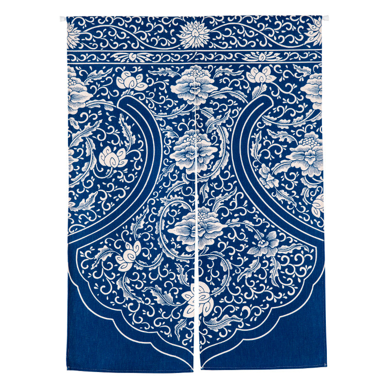 棉麻布艺复古青花瓷半遮光门帘厨房卧室隔断帘挂帘民族风装饰帘