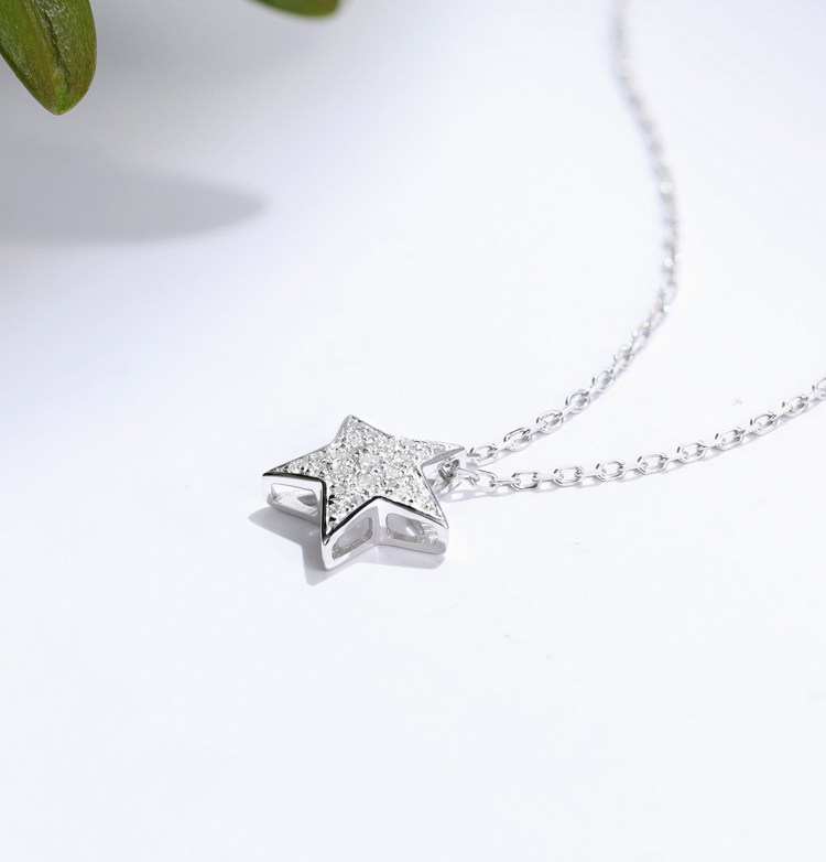 白金宝石矿工18k星星钻石项链五角星吊坠含链颈饰
