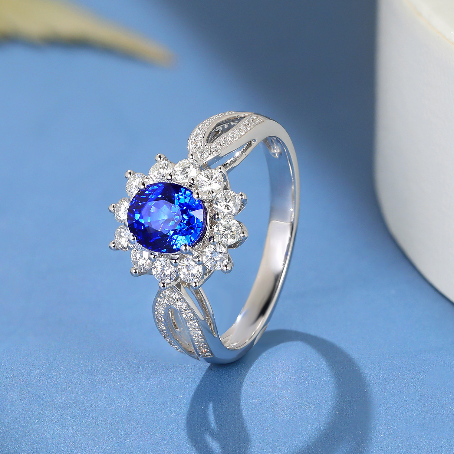 宝石矿工18k白金戴妃款蓝宝石戒指天然皇家蓝宝石钻戒女正品