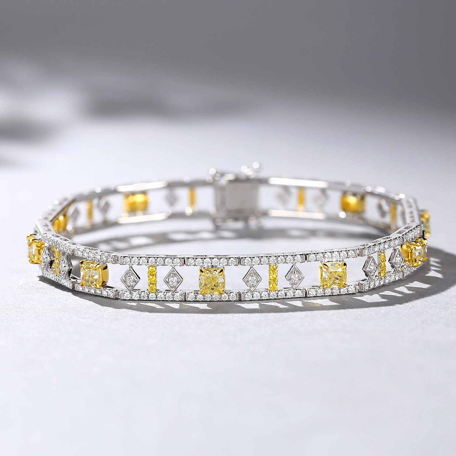 宝石矿工18k白金黄钻钻石手链满钻au750彩金手饰